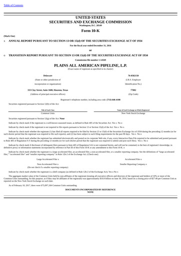 Thumbnail Plains All American Pipeline Annual Report 2016