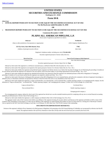 Thumbnail Plains All American Pipeline Annual Report 2018