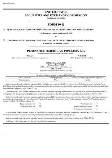 Thumbnail Plains All American Pipeline Quarterly Report 2022-q2