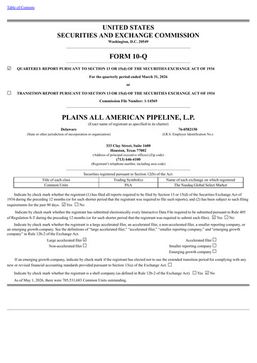 Thumbnail Plains All American Pipeline Quarterly Report 2026-q1