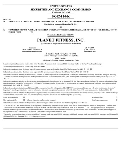Thumbnail Planet Fitness
 Annual Report 2015