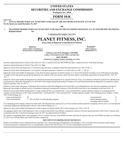 Thumbnail Planet Fitness
 Annual Report 2017