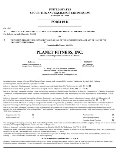 Thumbnail Planet Fitness
 Annual Report 2018