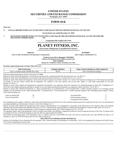 Thumbnail Planet Fitness
 Annual Report 2020