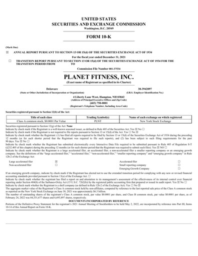 Thumbnail Planet Fitness
 Annual Report 2021