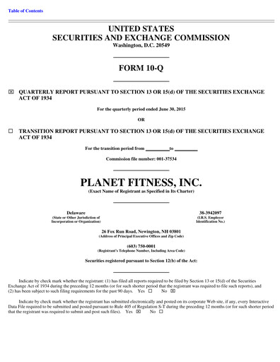 Thumbnail Planet Fitness
 Quarterly Report 2015-q2
