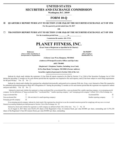 Thumbnail Planet Fitness
 Quarterly Report 2017-q2