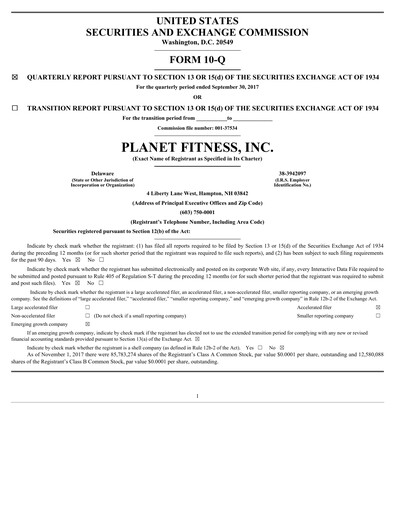 Thumbnail Planet Fitness
 Quarterly Report 2017-q3