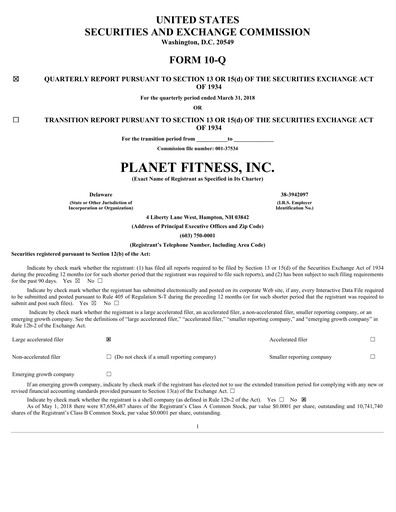 Thumbnail Planet Fitness
 Quarterly Report 2018-q1
