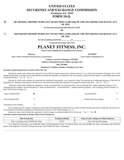 Thumbnail Planet Fitness
 Quarterly Report 2019-q1