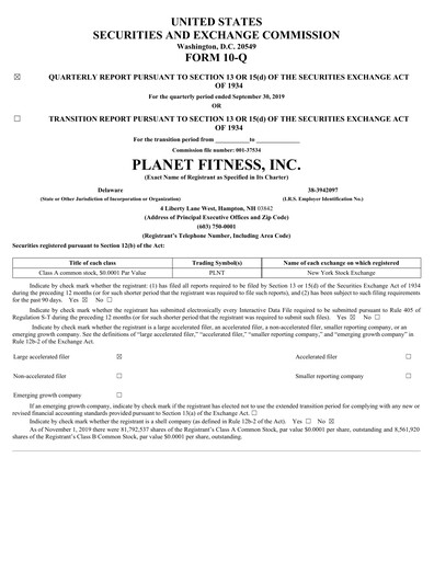 Thumbnail Planet Fitness
 Quarterly Report 2019-q3