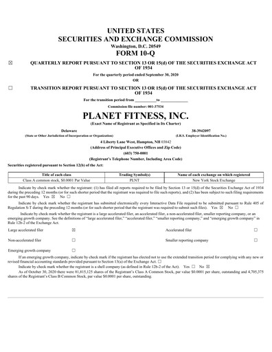 Thumbnail Planet Fitness
 Quarterly Report 2020-q3