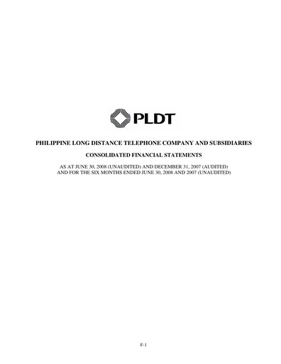 Thumbnail PLDT Half-year Report 2008-h1