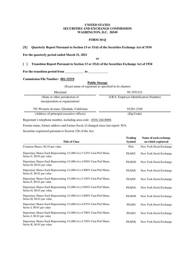 Thumbnail Public Storage Quarterly Report 2021-q1