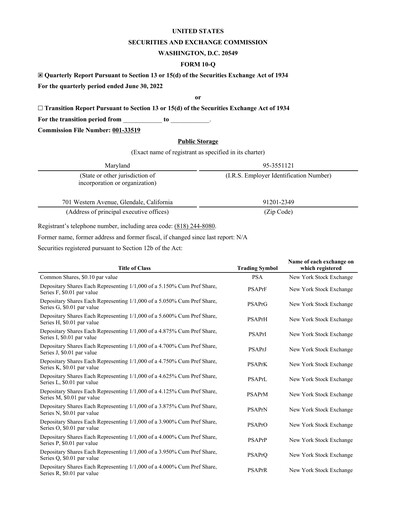 Thumbnail Public Storage Quarterly Report 2022-q2