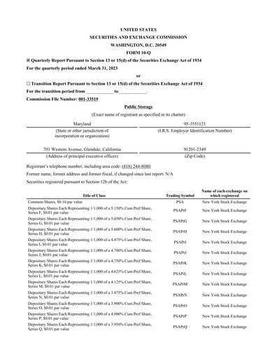 Thumbnail Public Storage Quarterly Report 2023-q1