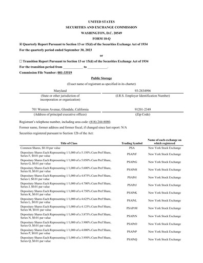 Thumbnail Public Storage Quarterly Report 2023-q3