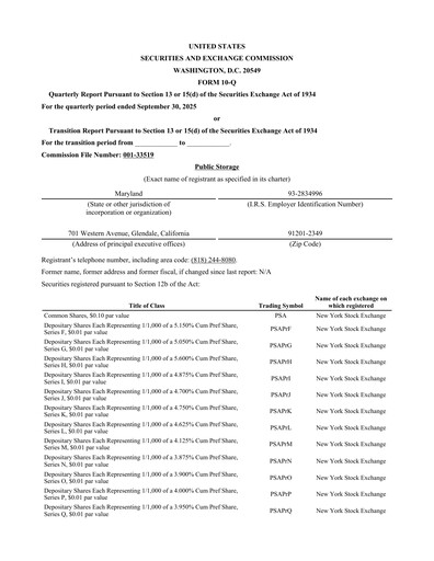 Thumbnail Public Storage Quarterly Report 2025-q3