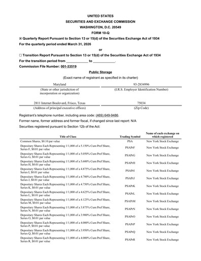 Thumbnail Public Storage Quarterly Report 2026-q1