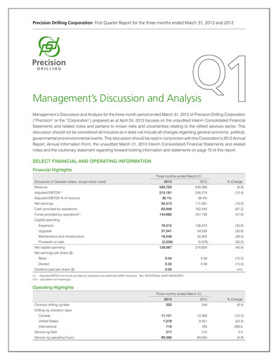 Thumbnail Precision Drilling Corporation Quarterly Report 2013-q1