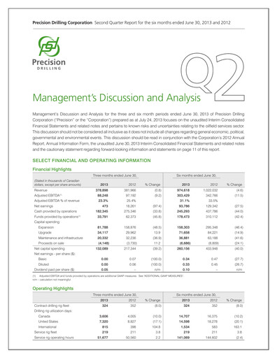 Thumbnail Precision Drilling Corporation Quarterly Report 2013-q2