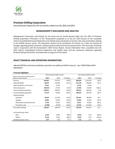 Thumbnail Precision Drilling Corporation Quarterly Report 2015-q2