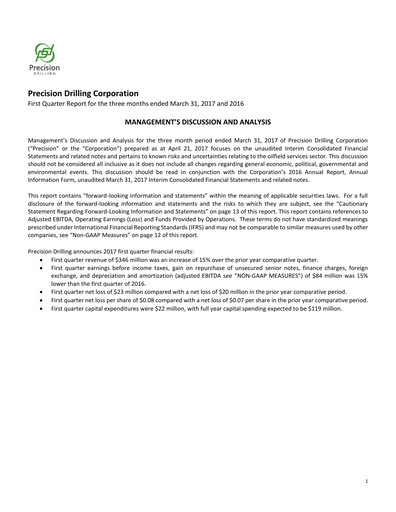 Thumbnail Precision Drilling Corporation Quarterly Report 2017-q1