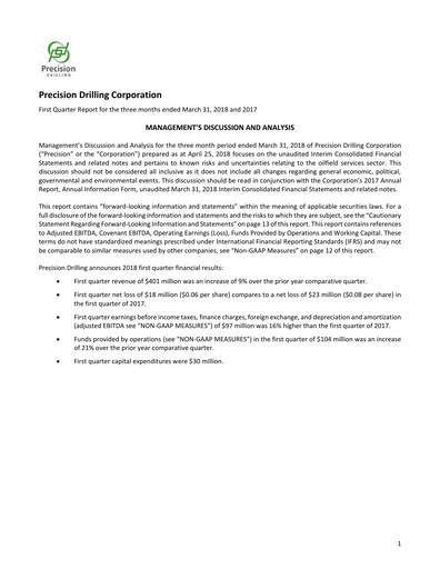 Thumbnail Precision Drilling Corporation Quarterly Report 2018-q1