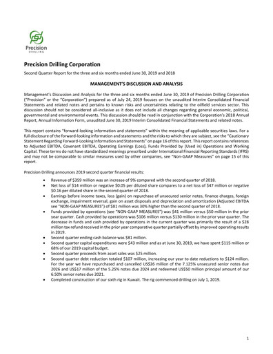 Thumbnail Precision Drilling Corporation Quarterly Report 2019-q2