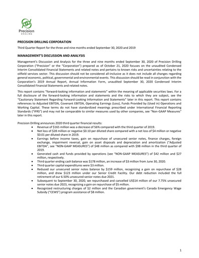 Thumbnail Precision Drilling Corporation Quarterly Report 2020-q3
