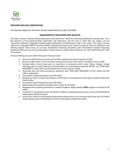 Thumbnail Precision Drilling Corporation Quarterly Report 2021-q1
