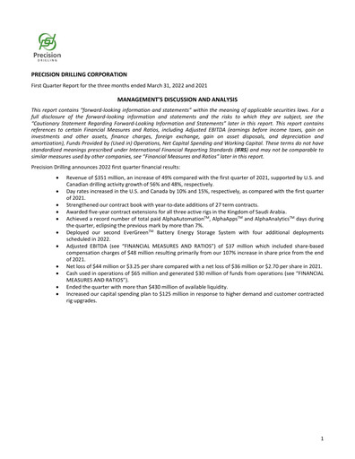 Thumbnail Precision Drilling Corporation Quarterly Report 2022-q1