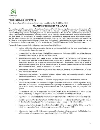 Thumbnail Precision Drilling Corporation Quarterly Report 2022-q3