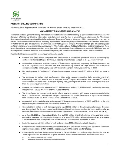 Thumbnail Precision Drilling Corporation Quarterly Report 2023-q2