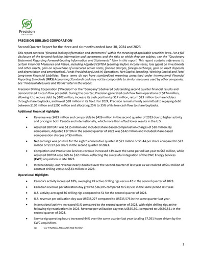 Thumbnail Precision Drilling Corporation Quarterly Report 2024-q2