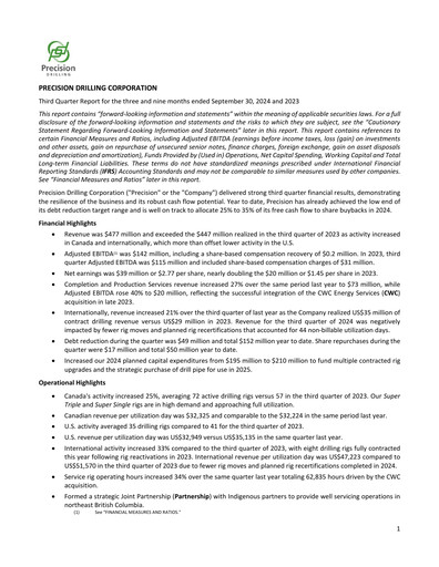 Thumbnail Precision Drilling Corporation Quarterly Report 2024-q3
