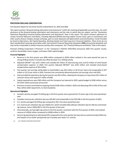 Vorschaubild Precision Drilling Corporation Quartalsbericht 2025-q1