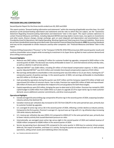 Vorschaubild Precision Drilling Corporation Quartalsbericht 2025-q2