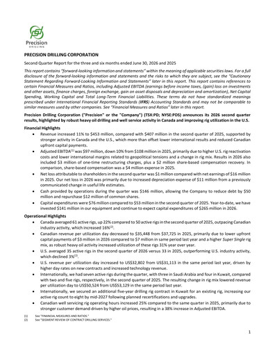 Thumbnail Precision Drilling Corporation Quarterly Report 2026-q2