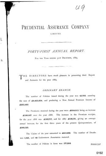 Thumbnail Prudential Annual Report 1889