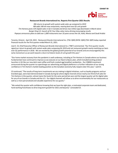 Thumbnail Restaurant Brands International Quarterly Report 2021-q1
