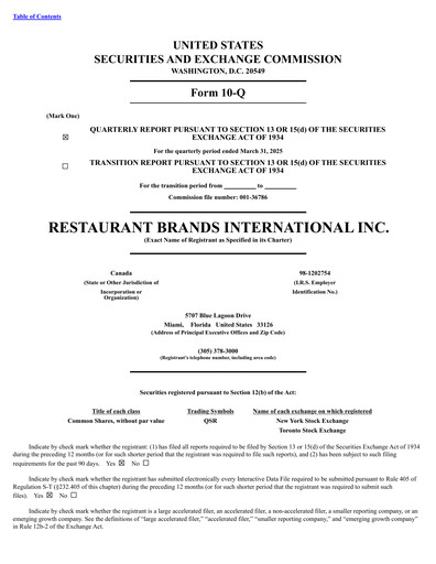 Thumbnail Restaurant Brands International Quarterly Report 2025-q1