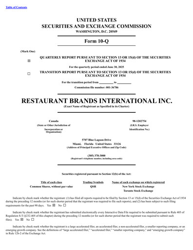 Thumbnail Restaurant Brands International Quarterly Report 2025-q2