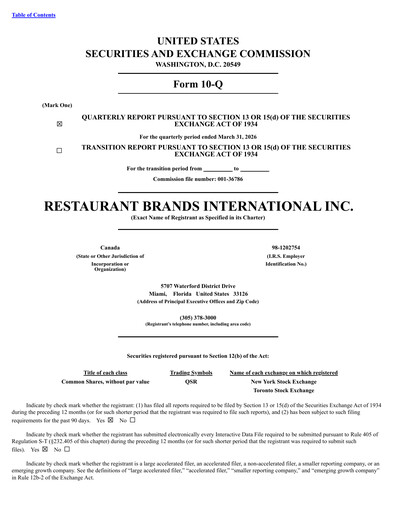 Thumbnail Restaurant Brands International Quarterly Report 2026-q1
