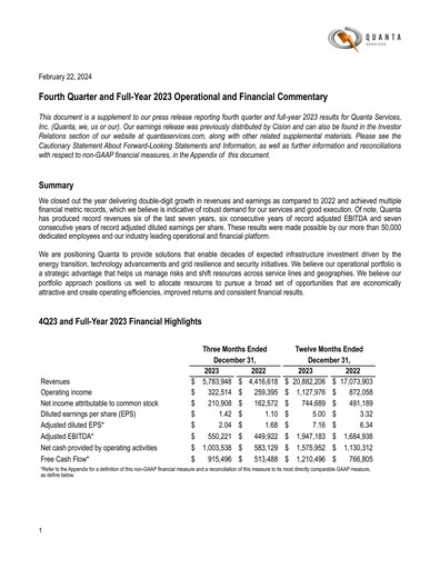 Thumbnail Quanta Services
 Quarterly Report 2023-q4
