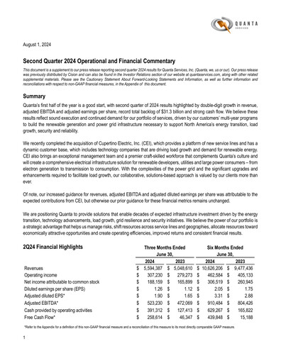 Thumbnail Quanta Services
 Quarterly Report 2024-q2