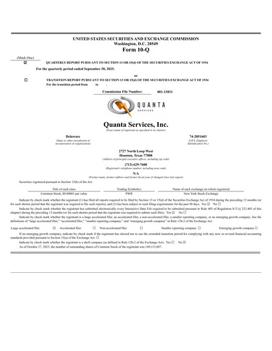 Thumbnail Quanta Services
 Quarterly Report 2025-q3