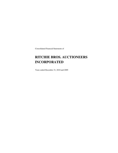 Miniature RB Global
 Bilan financier 2010