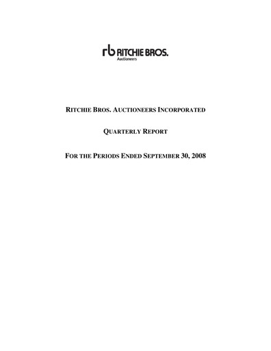 Thumbnail RB Global
 Quarterly Report 2008-q3