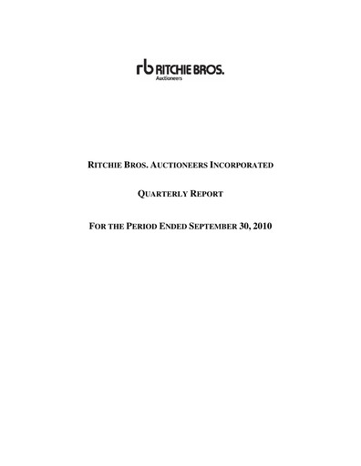 Thumbnail RB Global
 Quarterly Report 2010-q3